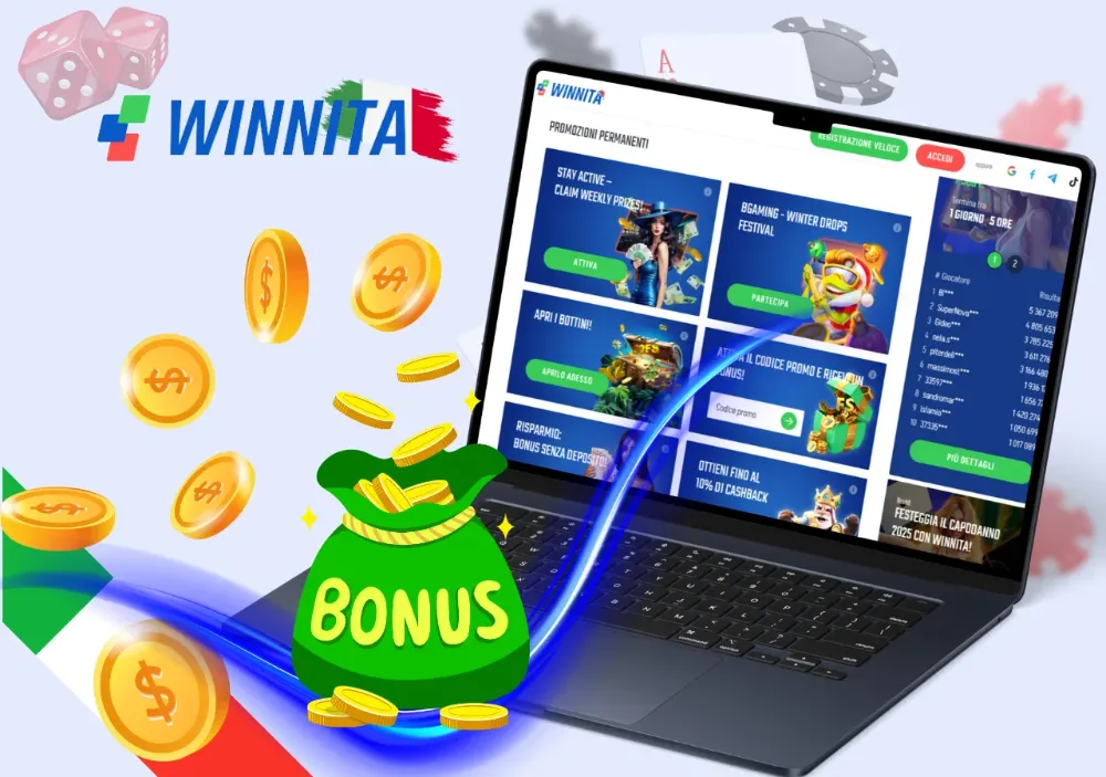 Pacchetto bonus di benvenuto Winnita con €1500 e 300 giri gratis